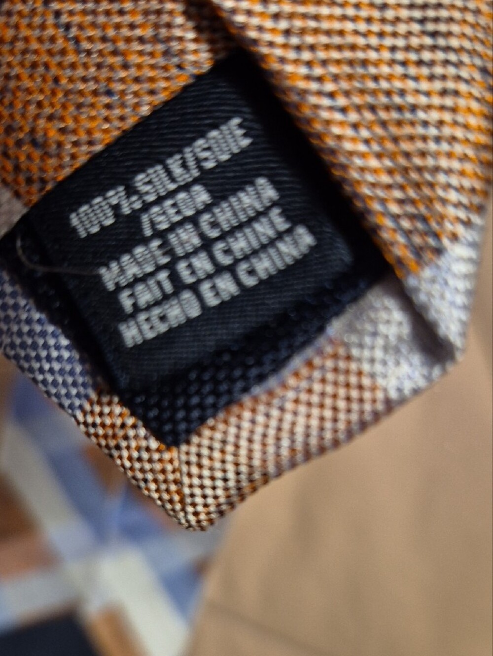 Nautica Blue, Peach & White Plaid Men's Tie - Picture 6 of 6